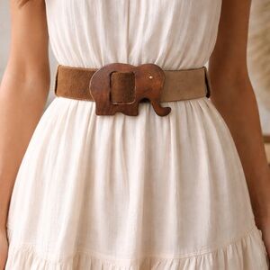 Vintage Suede Elephant Belt Boho Colorblock Handmade Leather 35”